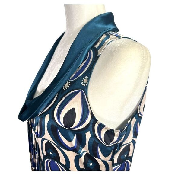 Ted Baker London Women's Teal Blue Patterned Silk Cowl Neck Dress Size 2 - Picture 6 of 12